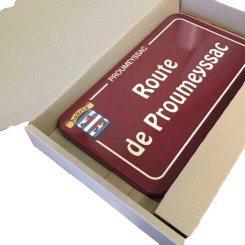 Emballage panneau de rue émaillé, 45x25cm, Proumeyssac - Sélénium