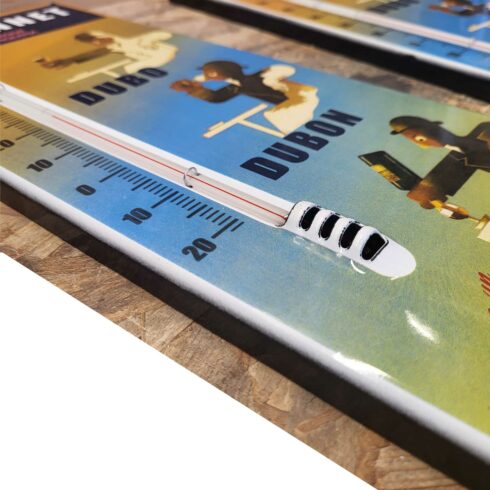 Thermomètre émaillé 50cm x 17cm Dubonnet grille emboutie Sélénium