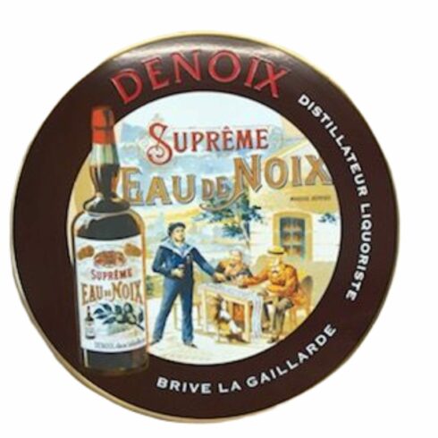 Plateau de table émaillé Ø60cm, cerclage laiton, pied en fonte, Maison Denoix - Sélénium